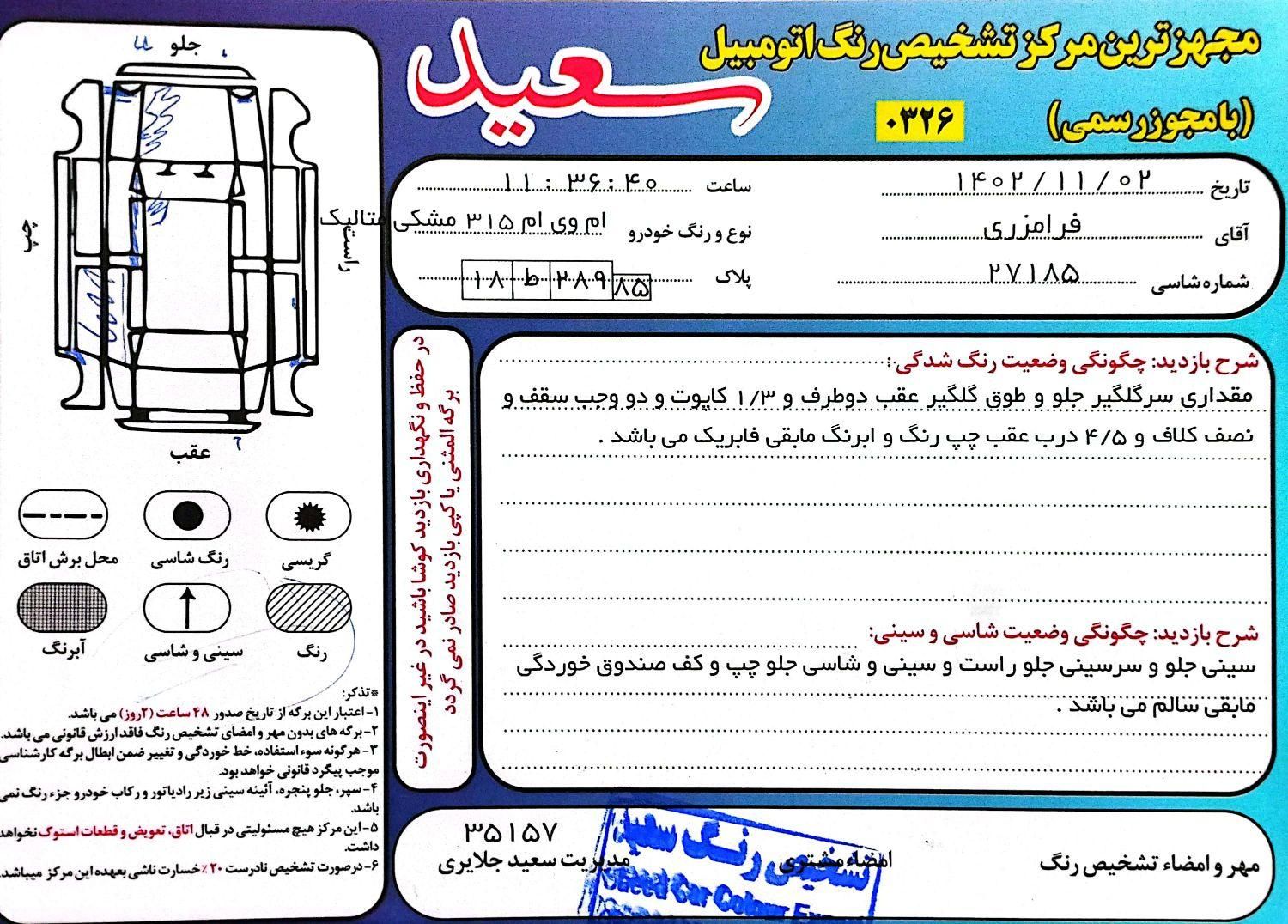 ام وی ام 315 هاچ بک ساده دنده ای - 2015