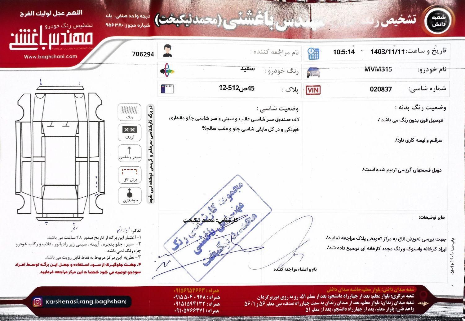 ام وی ام 315 هاچ بک ساده دنده ای - 2015