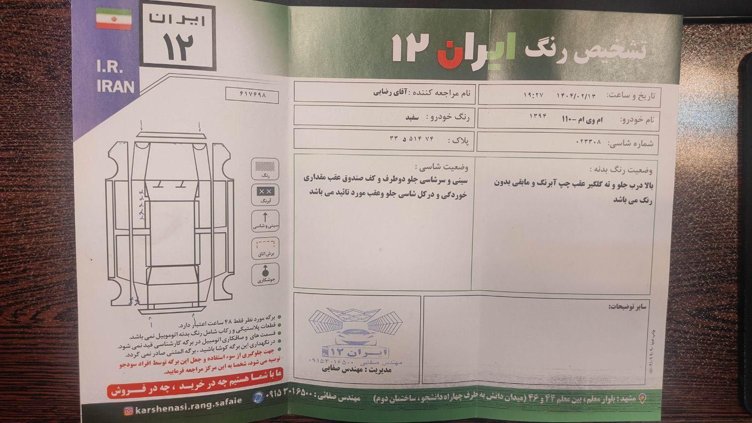 ام وی ام 110 چهار سیلندر دنده ای - 2015