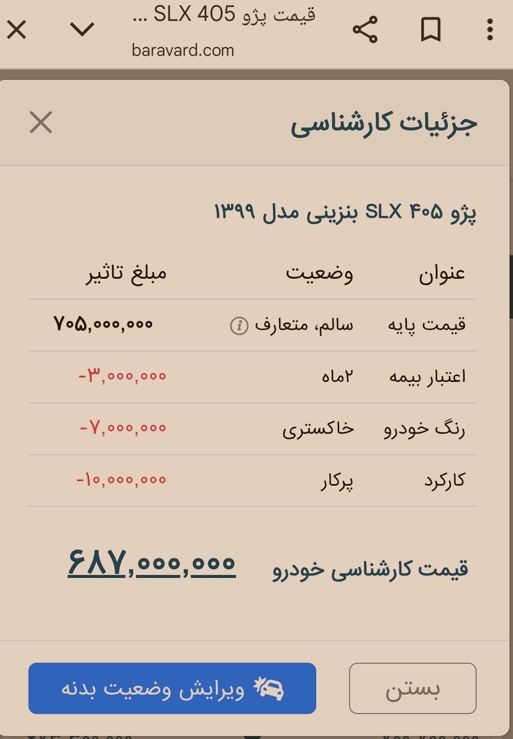 پژو 405 SLX بنزینی TU5 - 1399