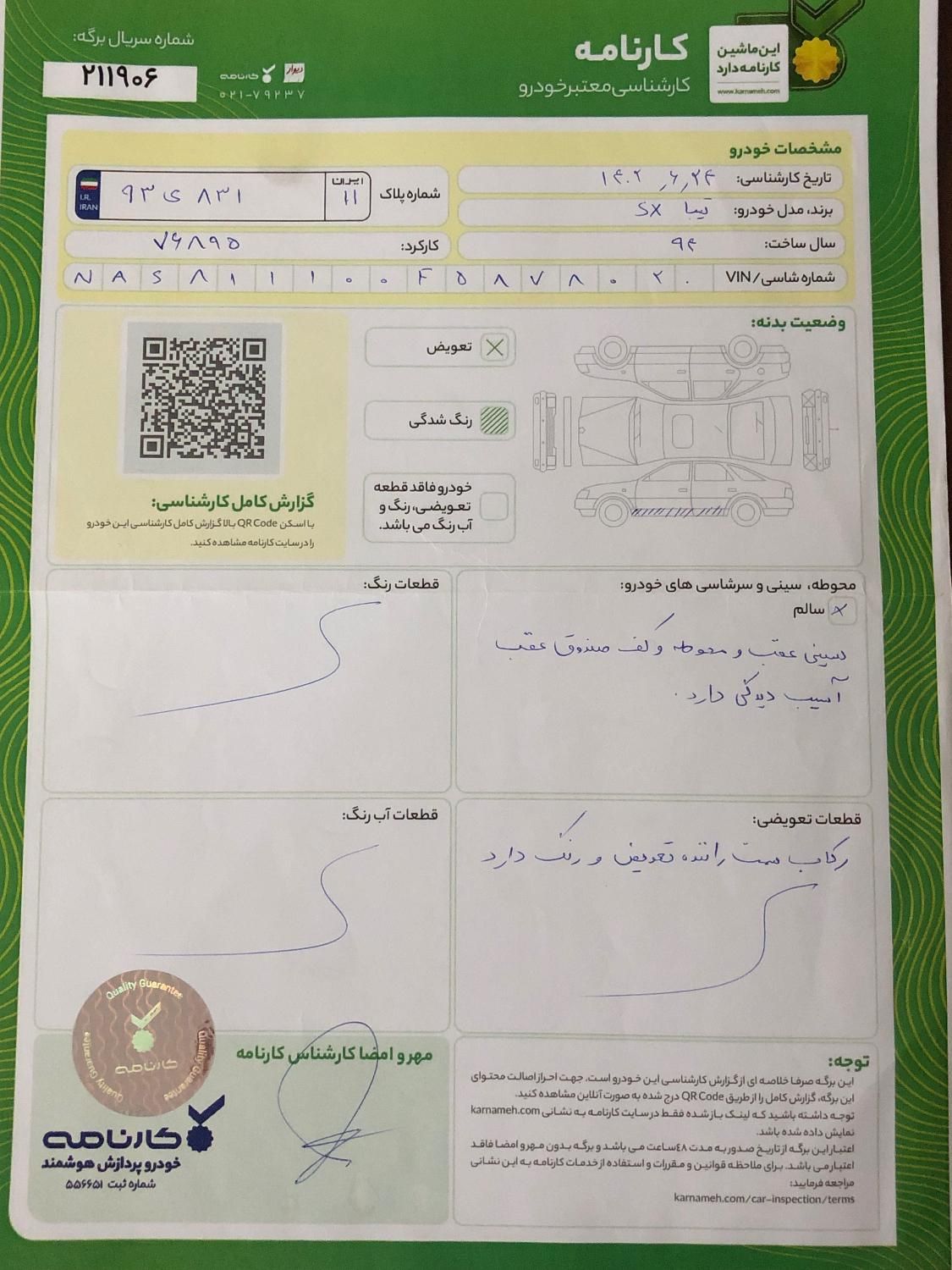 تیبا صندوق دار SX - 1394