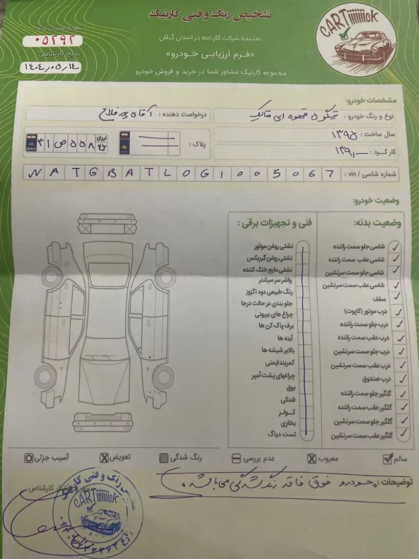 چری تیگو 5 اسپرت لاکچری (نیمه فول با کیت بدنه) - 1395