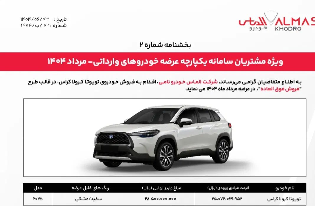 تویوتا کرولا کراس XG10 - چهارچرخ محرک - 2025