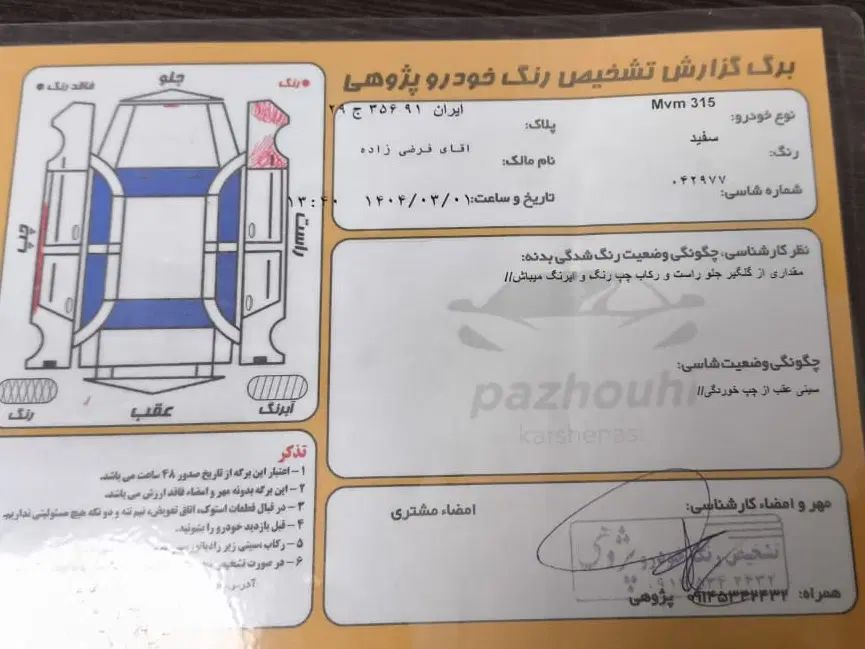 ام وی ام 315 هاچ بک جدید دنده‌ای - 1396