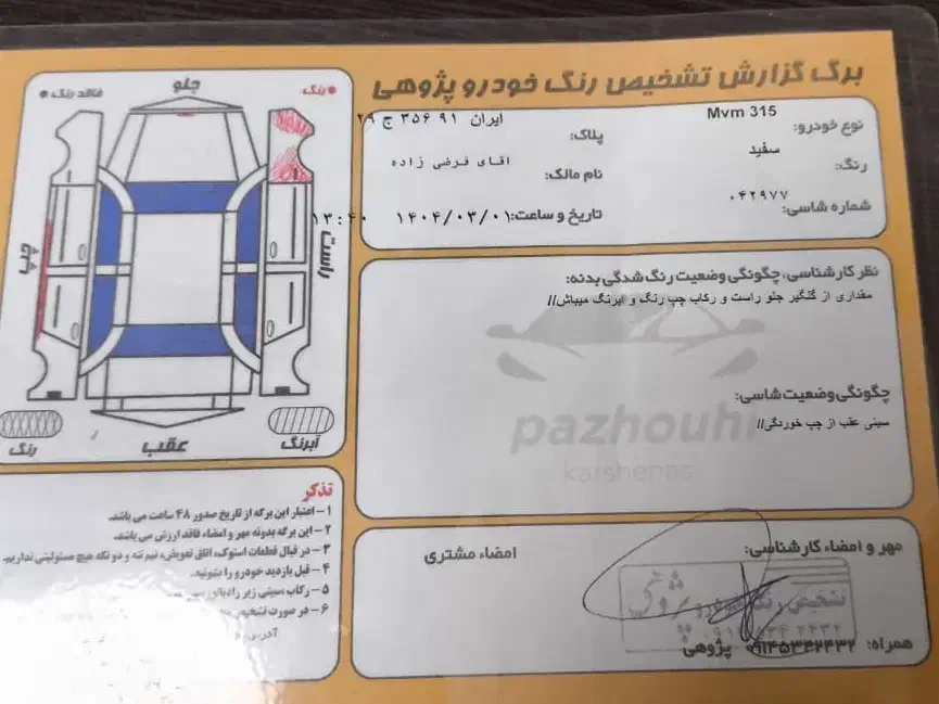 ام وی ام 315 هاچ بک جدید دنده‌ای - 1396